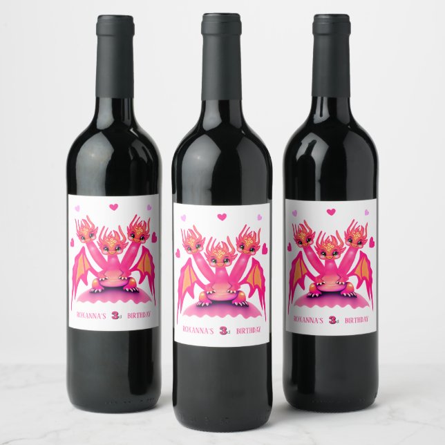 Étiquette Pour Bouteilles De Vin Dragon rose (Bouteilles)