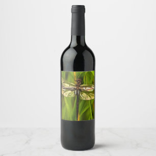Étiquette Pour Bouteilles De Vin Dragonfly Artistique En Brown Et Jaune Sur Vert