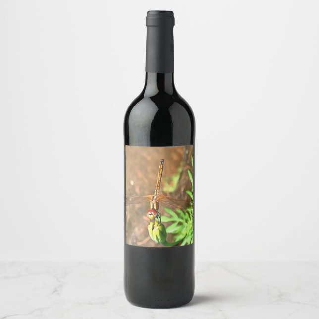 Étiquette Pour Bouteilles De Vin Dragonfly Artistique Reposant Sur Une Tête De Fleu (Devant)