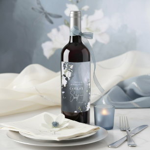 Étiquette Pour Bouteilles De Vin Dragonfly Floral Sweet 16 Remerciement Bleu ID1310