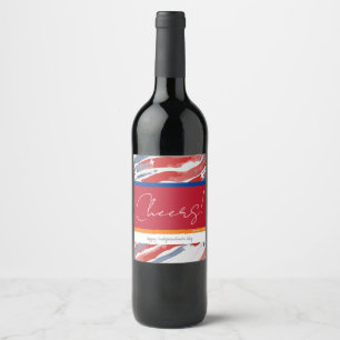 Étiquette Pour Bouteilles De Vin Drapeau américain à l'aquarelle et bande rouge pou