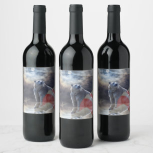 Étiquette Pour Bouteilles De Vin Drapeau américain de l'Ours polaire de l'Alaska