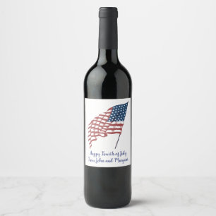 Étiquette Pour Bouteilles De Vin Drapeau américain patriotique vintage au vent