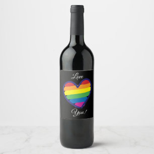 Étiquette Pour Bouteilles De Vin Drapeau arc-en-ciel de la fierté gay en forme de c
