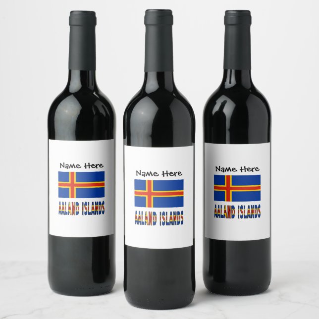 Étiquette Pour Bouteilles De Vin Drapeau Ashland Islands Ålander Personnalisé (Bouteilles)