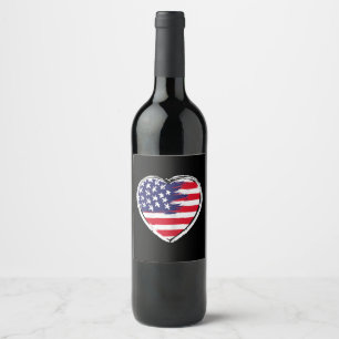 Étiquette Pour Bouteilles De Vin Drapeau Coeur US 4 juillet Étoiles patriotiques am