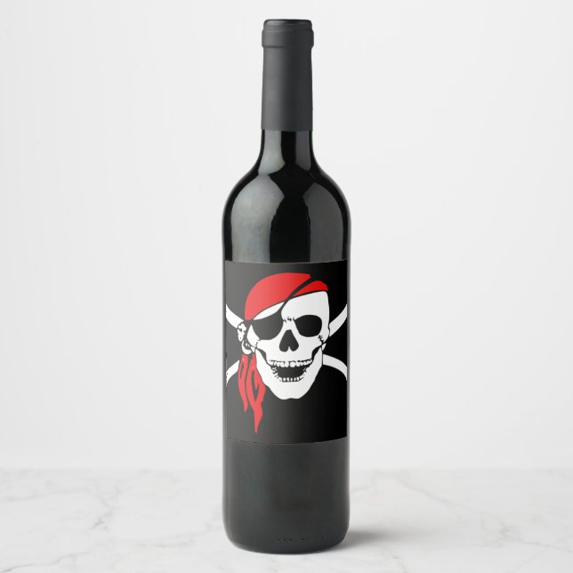 Étiquette Pour Bouteilles De Vin Drapeau crâne pirate (Devant)