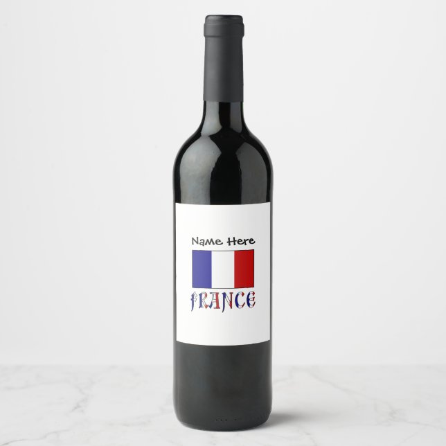 Étiquette Pour Bouteilles De Vin Drapeau de la France et drapeau français avec votr (Devant)