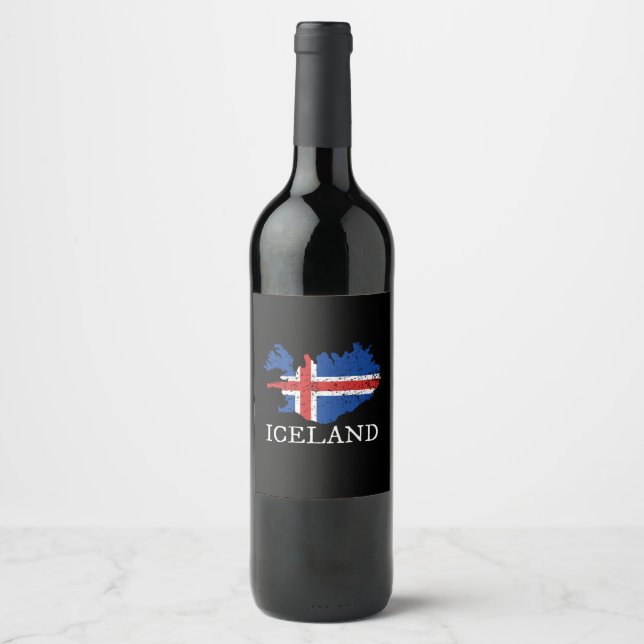 Étiquette Pour Bouteilles De Vin Drapeau Islande (Devant)