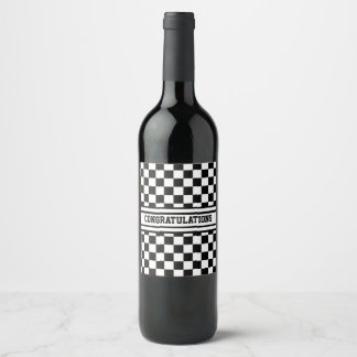 Étiquette Pour Bouteilles De Vin Drapeau noir et blanc À damiers vainqueurs