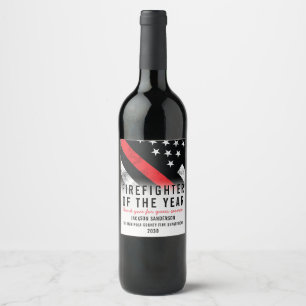 Étiquette Pour Bouteilles De Vin Drapeau pompier Ligne rouge Reconnaissance des emp