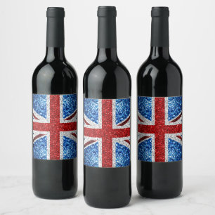 Étiquette Pour Bouteilles De Vin Drapeau rouge bleu blanc brillant parties scintill