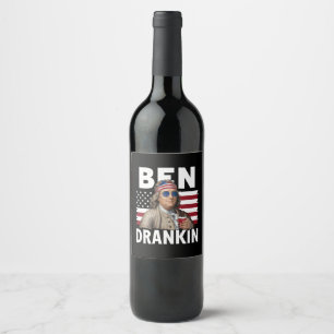 Étiquette Pour Bouteilles De Vin Drapeau vintage amusant du 4 juillet Ben Drankin B