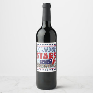 Étiquette Pour Bouteilles De Vin Drapeaux Étoiles et feux d'artifice Patriotique US