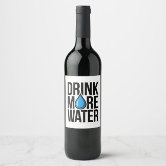 Étiquette Pour Bouteilles De Vin DRINK MORE WATER with a blue drop icon