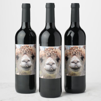 Étiquette Pour Bouteilles De Vin Drôle Alpaca Llama Ne touche pas Je crache