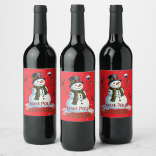 Étiquette Pour Bouteilles De Vin Drôle bonhomme de neige de Noël pour les décisions