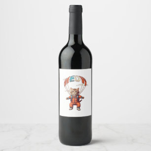 Étiquette Pour Bouteilles De Vin Drôle chat Skydiving