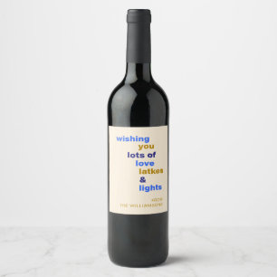 Étiquette Pour Bouteilles De Vin Drôle de Hanukkah Amour Latkes Lumières Bleu Perso