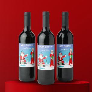 Étiquette Pour Bouteilles De Vin Drôle de Noël Mme Claus bat Santa à la pêche