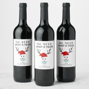 Étiquette Pour Bouteilles De Vin Drôle de vif de Noël des rennes portant un masqu