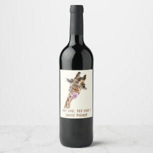 Étiquette Pour Bouteilles De Vin Drôle Giraffe Vin Étiquette Sourire - Texte person