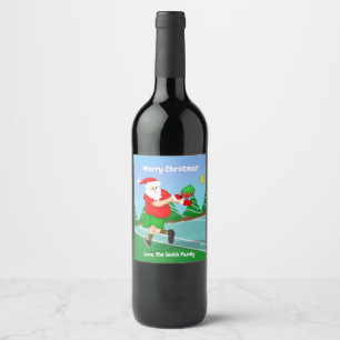 Étiquette Pour Bouteilles De Vin Drôle Père Noël Jouer au Pickleball Joyeux Noël
