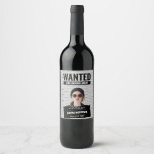 Étiquette Pour Bouteilles De Vin Drôle Poster Recherché Mugshot Nom et texte person