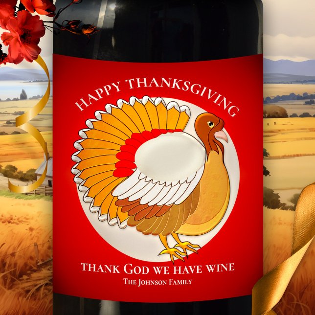Étiquette Pour Bouteilles De Vin Drôle Turquie Thanksgiving Étiquette de vin person (Wine label featuring a colorful image of a turkey with your own (funny) texts.)