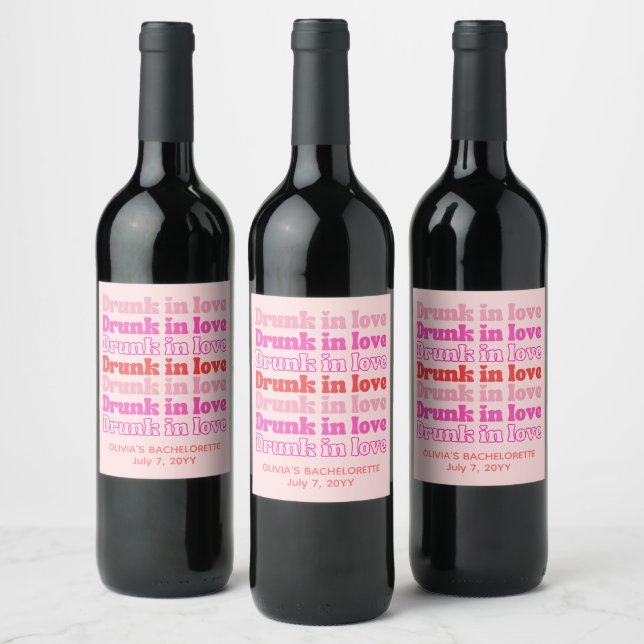 Étiquette Pour Bouteilles De Vin Drunin in Love Bachelorette Party Retro rose (Bouteilles)