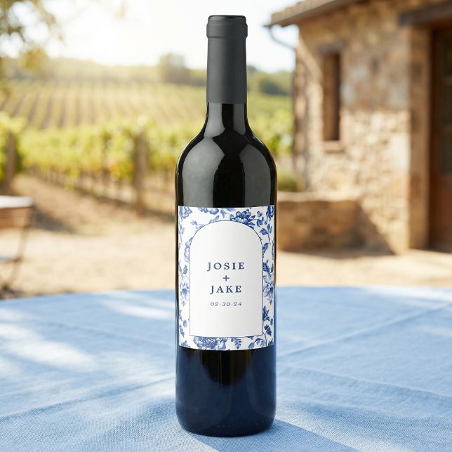 Étiquette Pour Bouteilles De Vin Dusty Blue Chinoiserie Floral Custom Wedding (Dusty Blue Chinoiserie Floral Custom Wedding Wine Label)