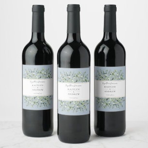 Étiquette Pour Bouteilles De Vin Dusty Blue Eucalyptus Ensemble pour toujours Maria