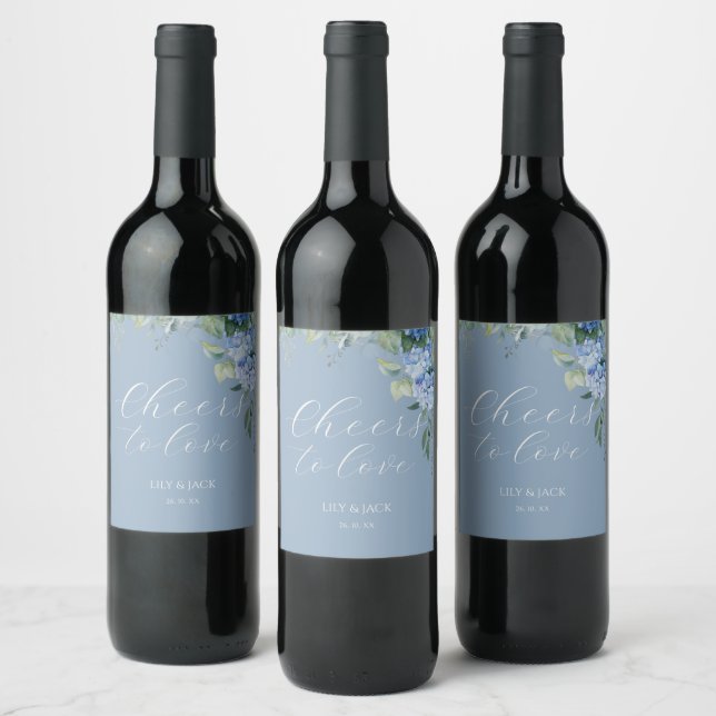 Étiquette Pour Bouteilles De Vin Dusty Blue & Ivory Floral Hydrangea Mariage d'évén (Bouteilles)