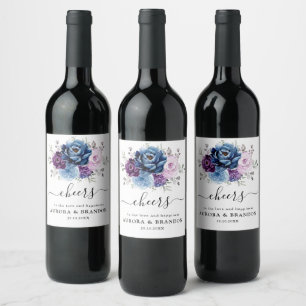 Étiquette Pour Bouteilles De Vin Dusty Blue Purple Navy Lilac Blooms Vin Mariage L