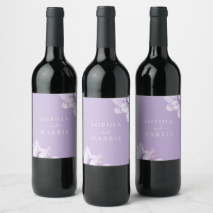 Étiquette Pour Bouteilles De Vin Dusty Purple Élégant Floral Hiver Printemps Mariag
