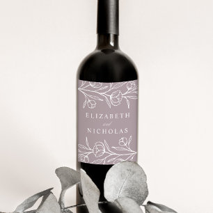 Étiquette Pour Bouteilles De Vin Dusty Purple Mariage floral croisé