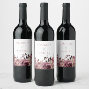 Étiquette Pour Bouteilles De Vin Dusty Rose & Burgundy Boho Floral Mariage