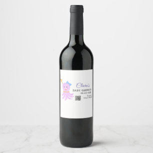 Étiquette Pour Bouteilles De Vin Eau bleu violet octopus baby shower mer ani