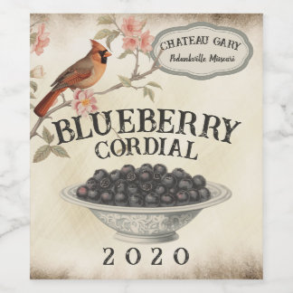 Étiquette Pour Bouteilles De Vin Eau-de-vie de myrtille bleue oiseau vintage vinaig