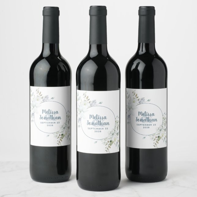 Étiquette Pour Bouteilles De Vin Eau romantique fleurs blanches mariage personnalis (Bouteilles)