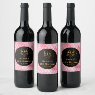 Étiquette Pour Bouteilles De Vin Écaille de Dragon Rose Or Paillettes Faux Annivers