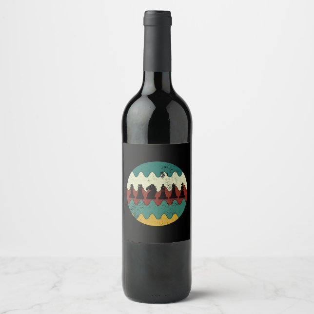 Étiquette Pour Bouteilles De Vin Échecs - Pièces d'échecs Retro (Devant)