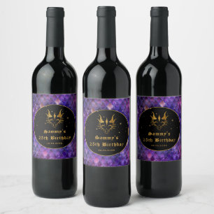Étiquette Pour Bouteilles De Vin Échelles de dragon violet Or Paillettes Faux Anniv