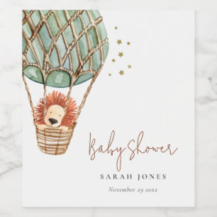 Étiquette Pour Bouteilles De Vin Eco Green Hot Air Balloon Lion Baby shower magique