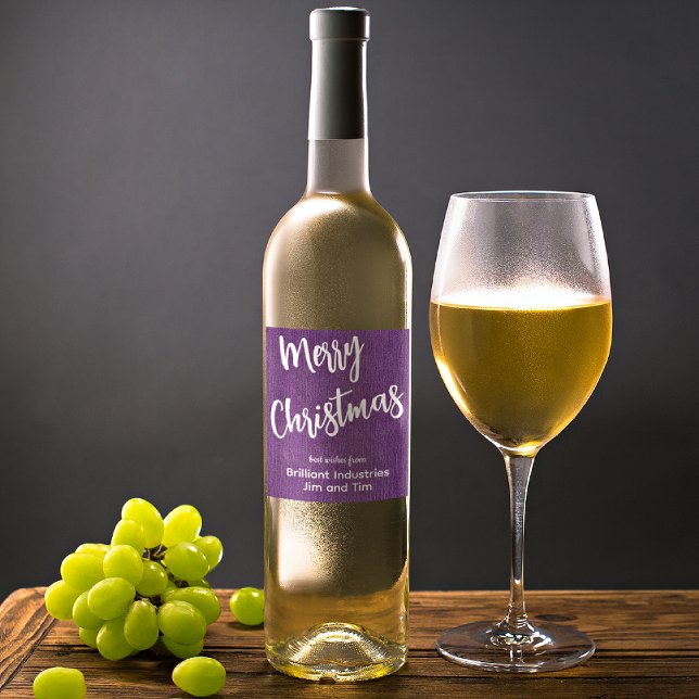 Étiquette Pour Bouteilles De Vin Écriture blanche en denim violet, nom de l'entrepr (Créateur téléchargé)