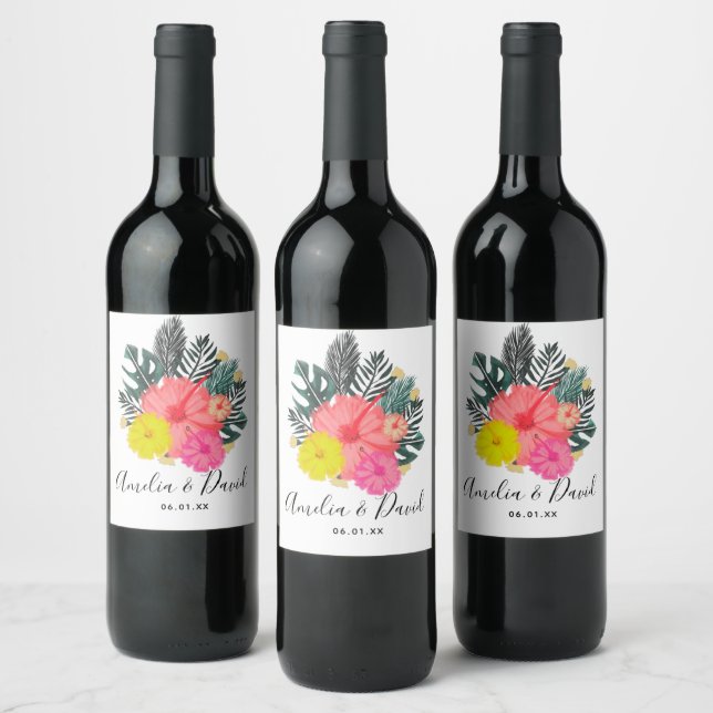Étiquette Pour Bouteilles De Vin Écriture de mariage tropicale dessinée à la main à (Bouteilles)