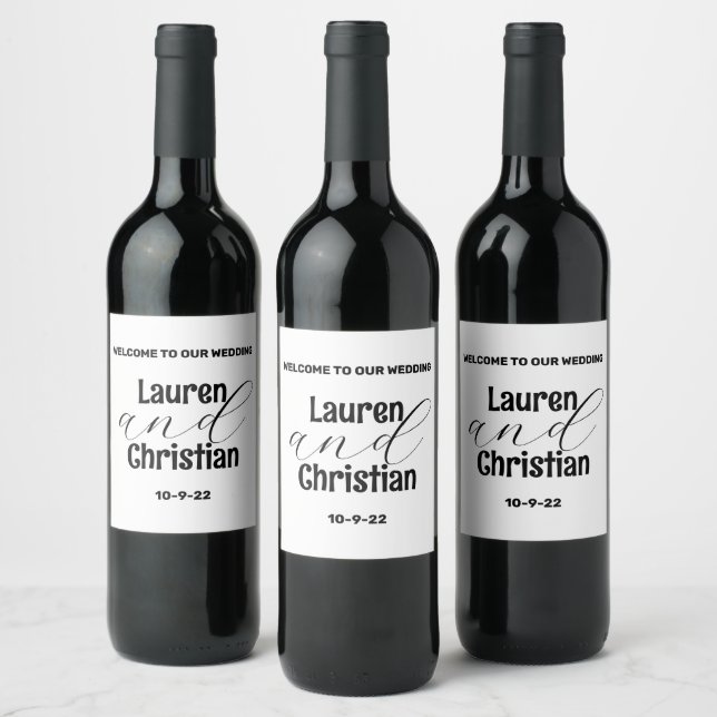 Étiquette Pour Bouteilles De Vin Écriture noir blanc Mariage Étiquette de vin (Bouteilles)