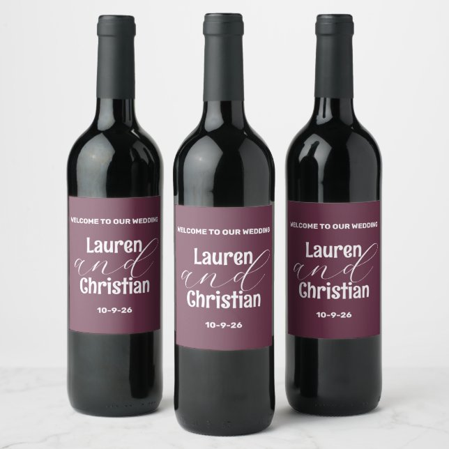 Étiquette Pour Bouteilles De Vin Écriture Plum Carré Mariage (Bouteilles)