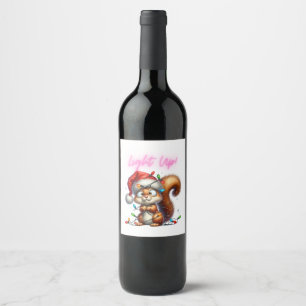 Étiquette Pour Bouteilles De Vin Écureuil de Noël avec la carte Festive