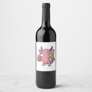 Étiquette Pour Bouteilles De Vin Éffrayant Axolotl Holding Matcha et traiter Hallow